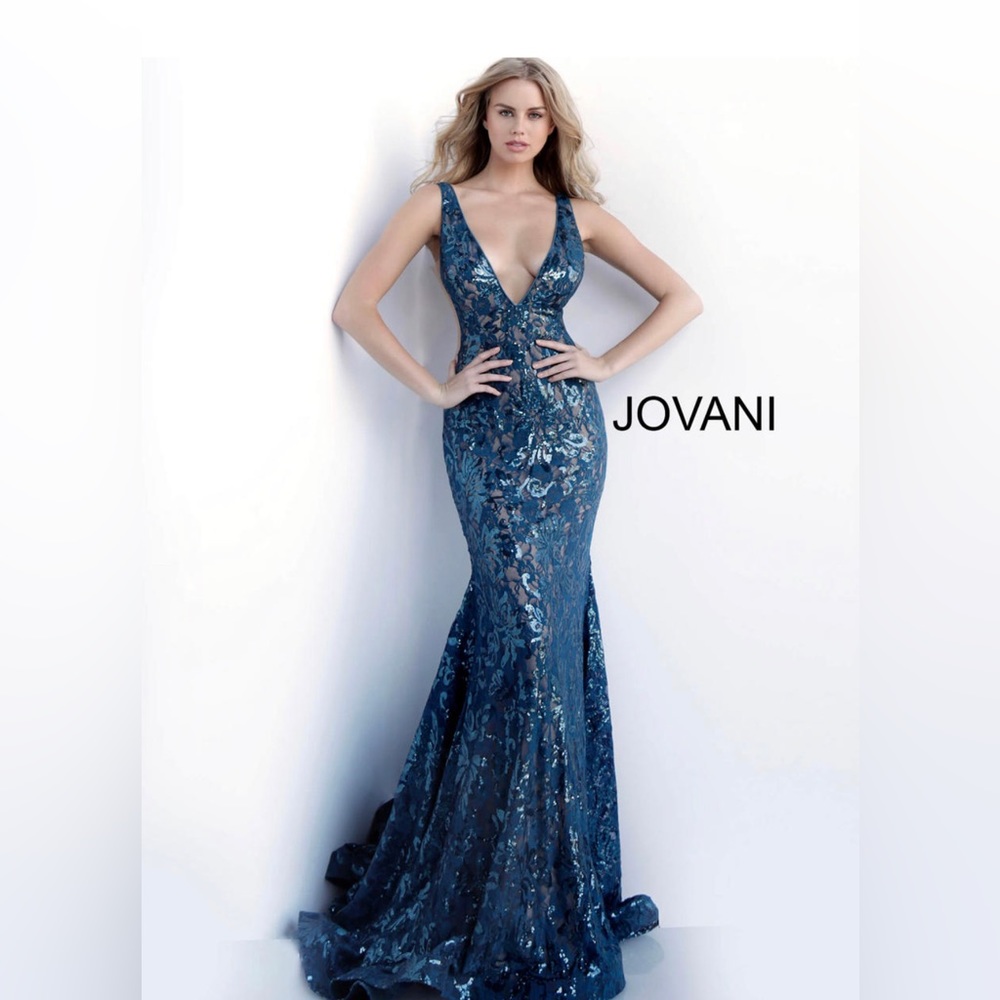 ISO jovani style 63437 in navy or black!! lace mermaid gown with plunge neckline
